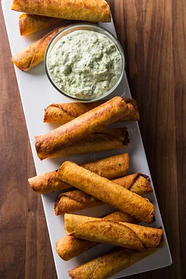 Beef and Bean Taquitos with Avocado Sauce