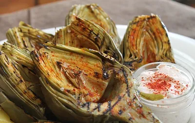 Rooster Grilled Artichokes with Spicy Garlic Mayonnaise