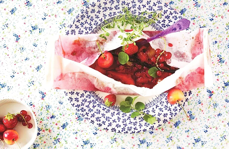 Summer Fruit Papillotes and Lavender Ice Cream (Papillotes de fruits de l'ete et glace a la lavande)